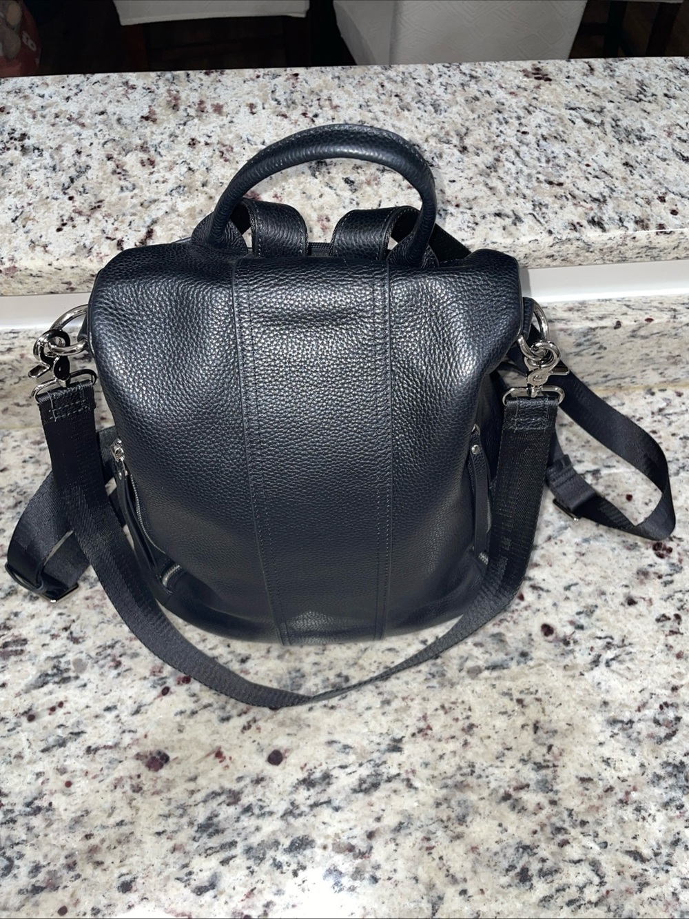 Pebbled Black Leather Convertible Women's Backpack
